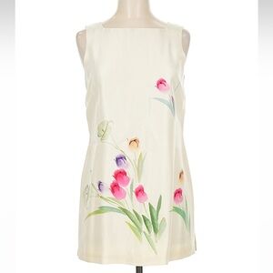 Vintage Simply Silk 100% Silk Floral Painted Tulips Tunic Kimono Size 6 Small